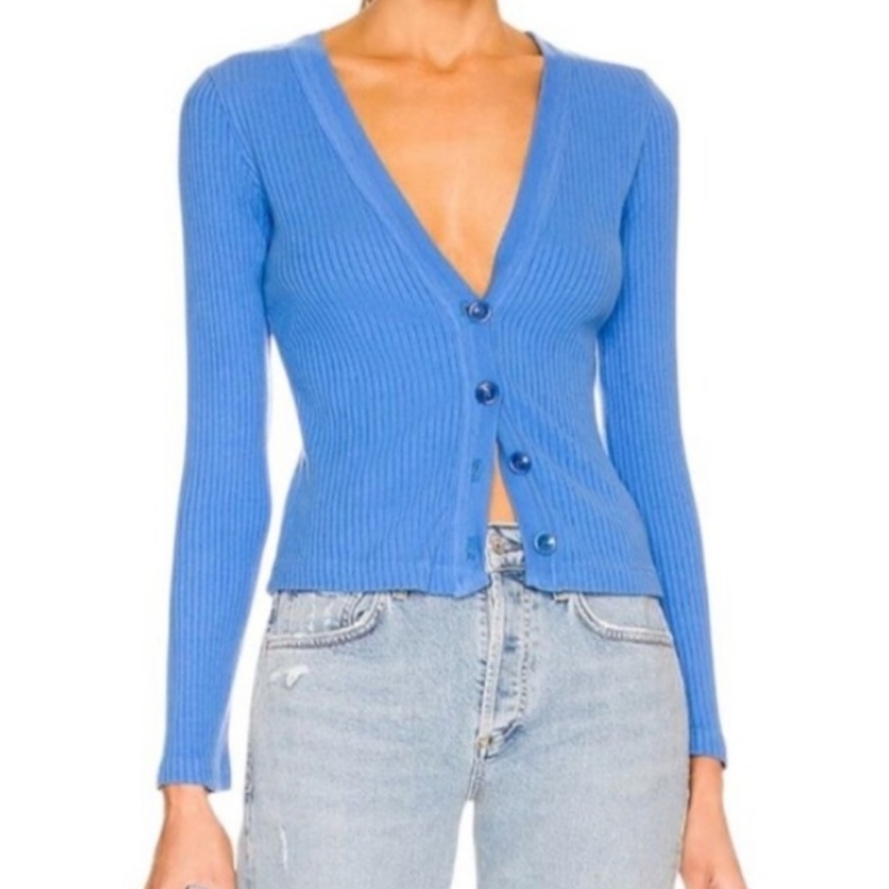 Citizens Of Humanity Blue Ribbed V-Neck Button Cardigan